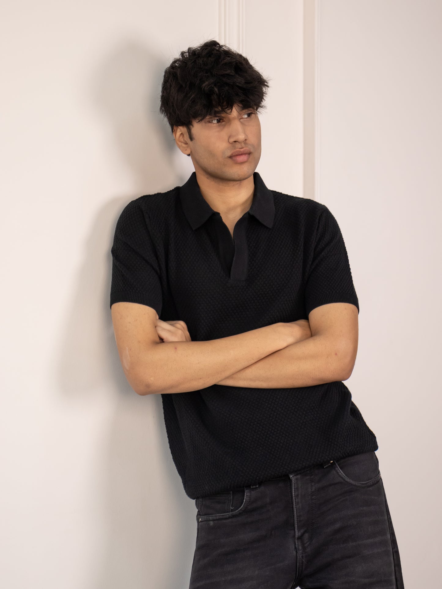 Waffle Knit Polo (Obsidian)