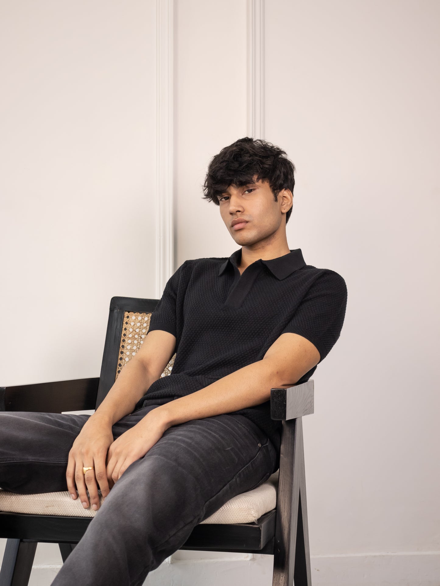 Waffle Knit Polo (Obsidian)