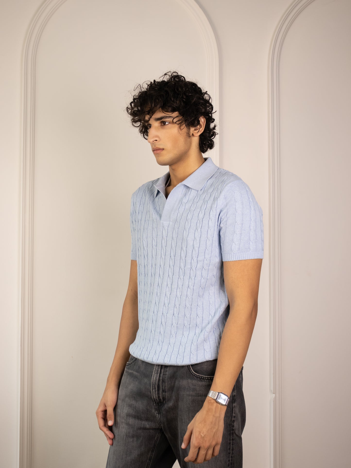 Cable Knit Polo (Marina)