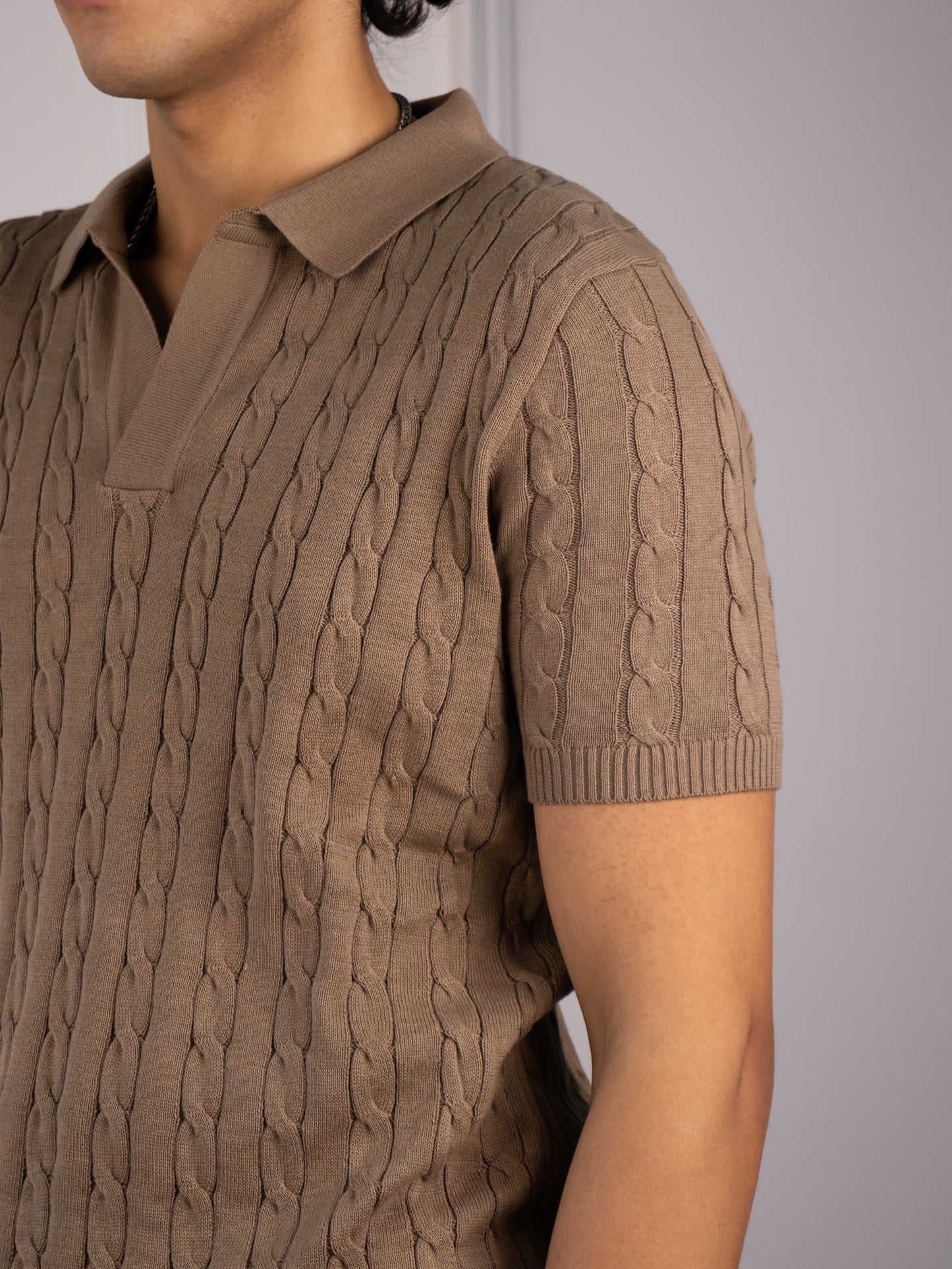 Cable Knit Polo (Macchiato)