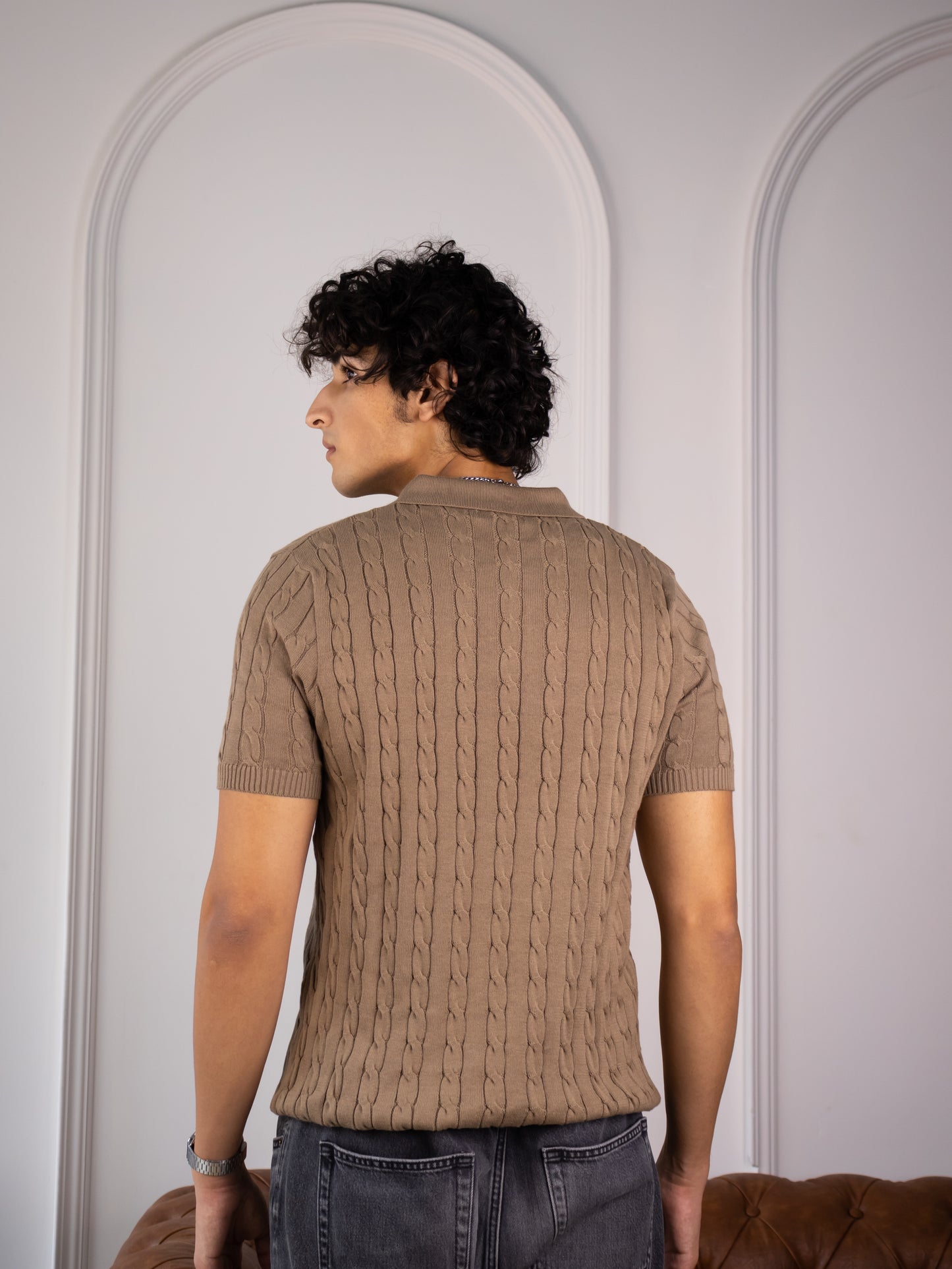 Cable Knit Polo (Macchiato)