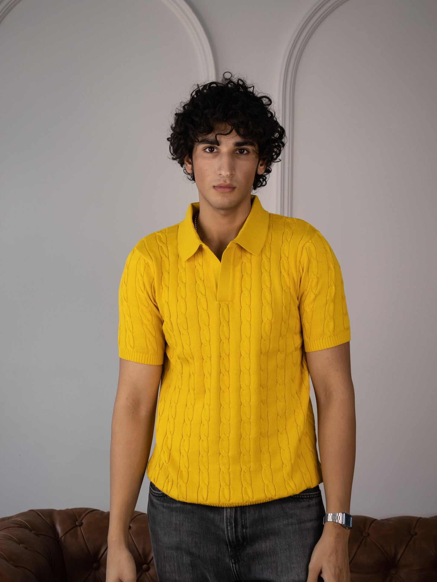 Cable Knit Polo (Marigold)