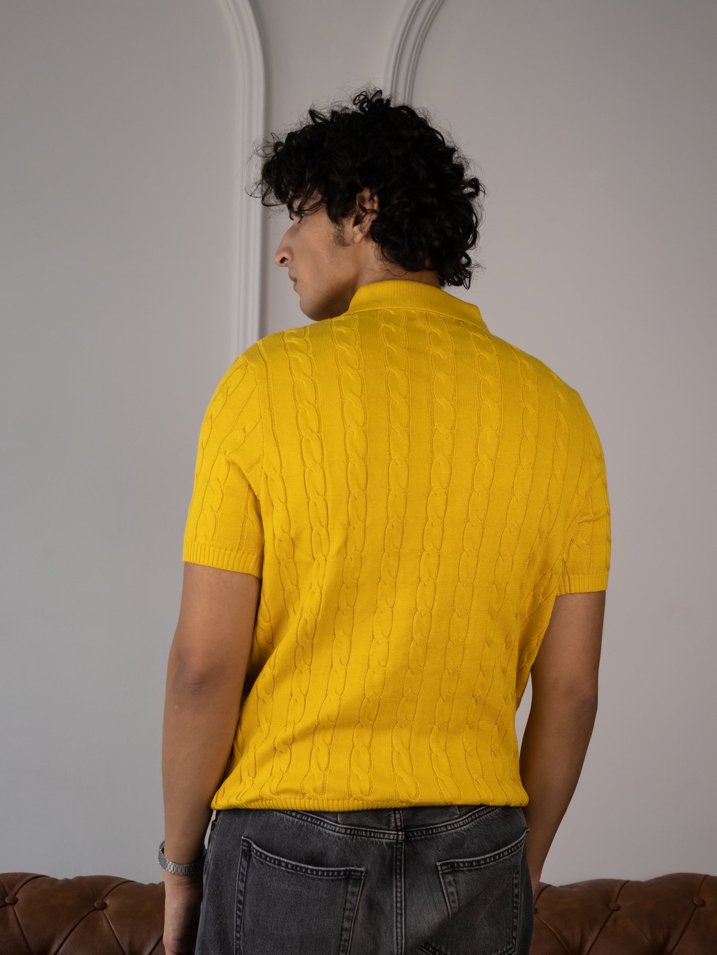 Cable Knit Polo (Marigold)