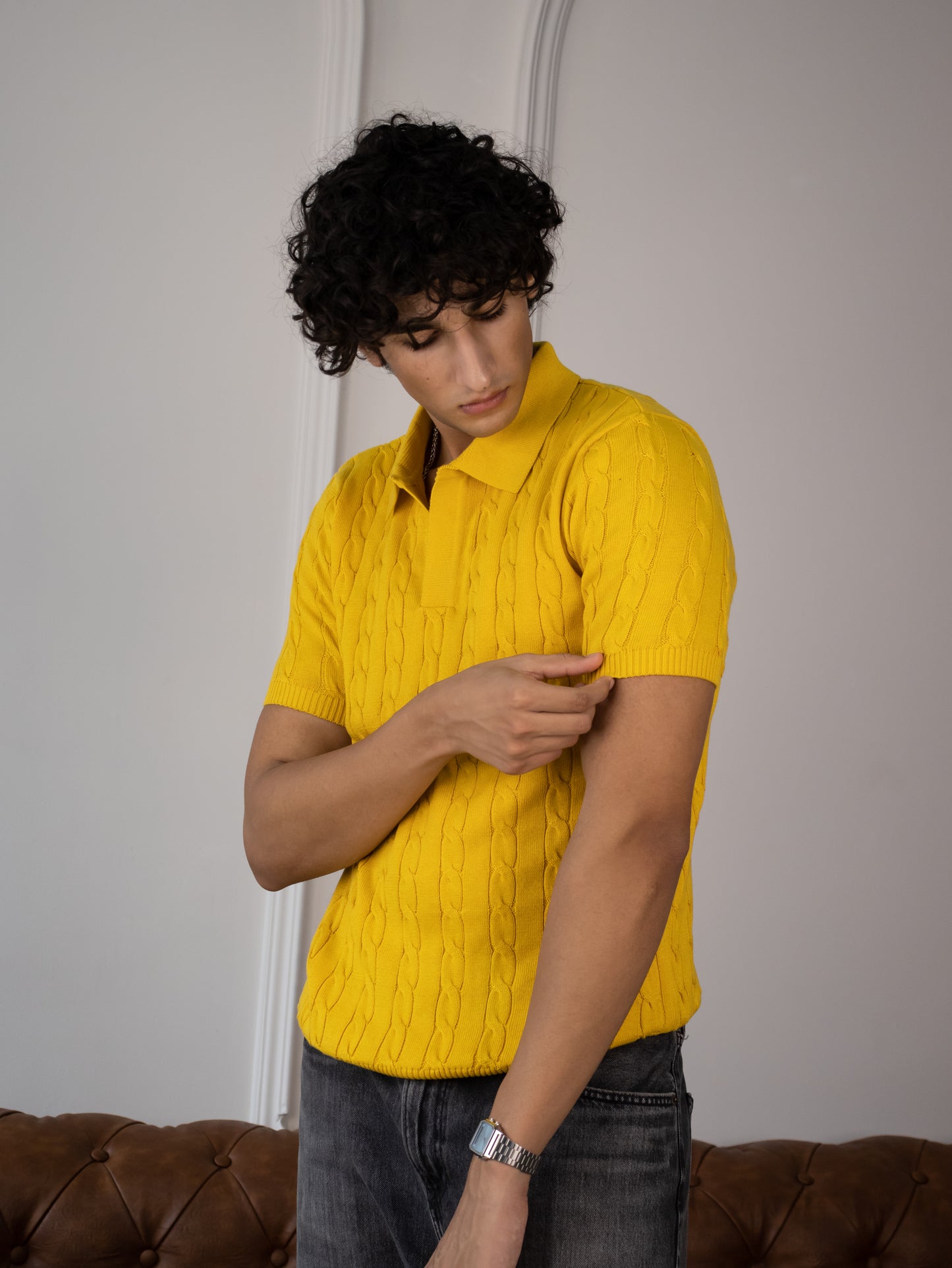 Cable Knit Polo (Marigold)