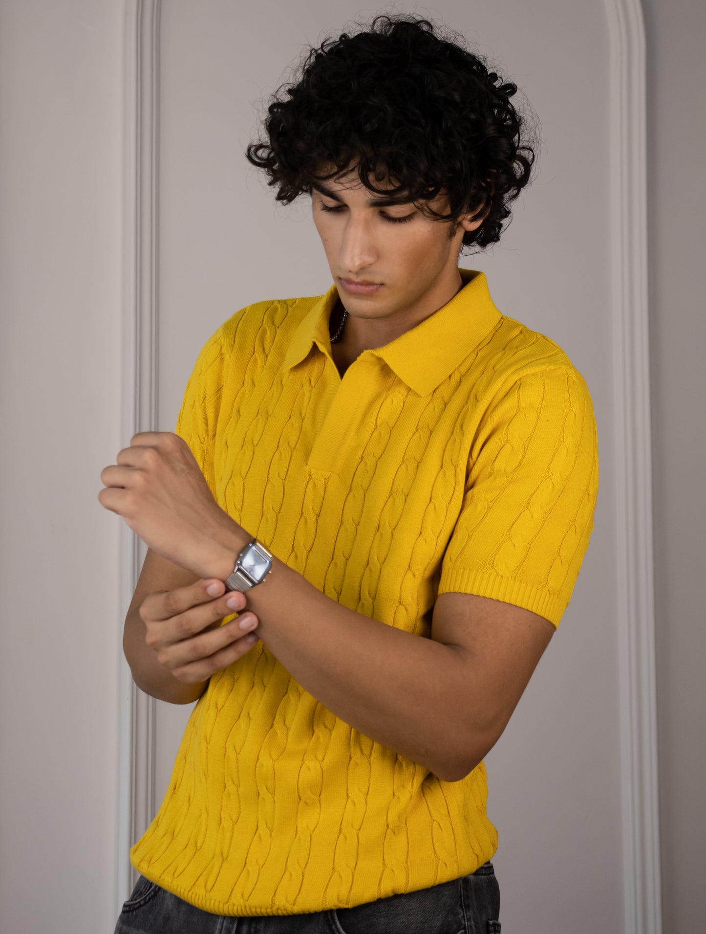 Cable Knit Polo (Marigold)