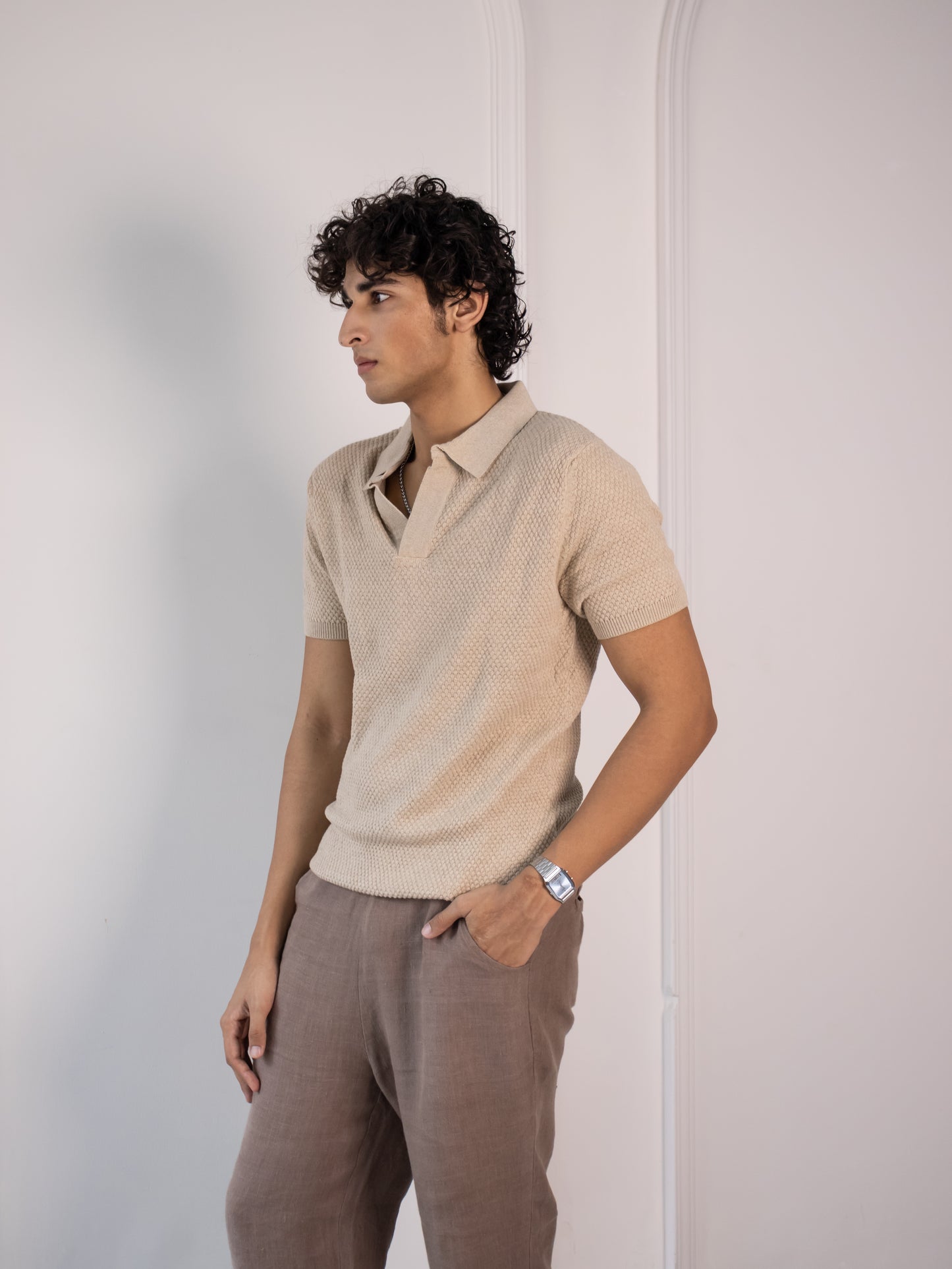 Waffle Knit Polo (Oatmilk)