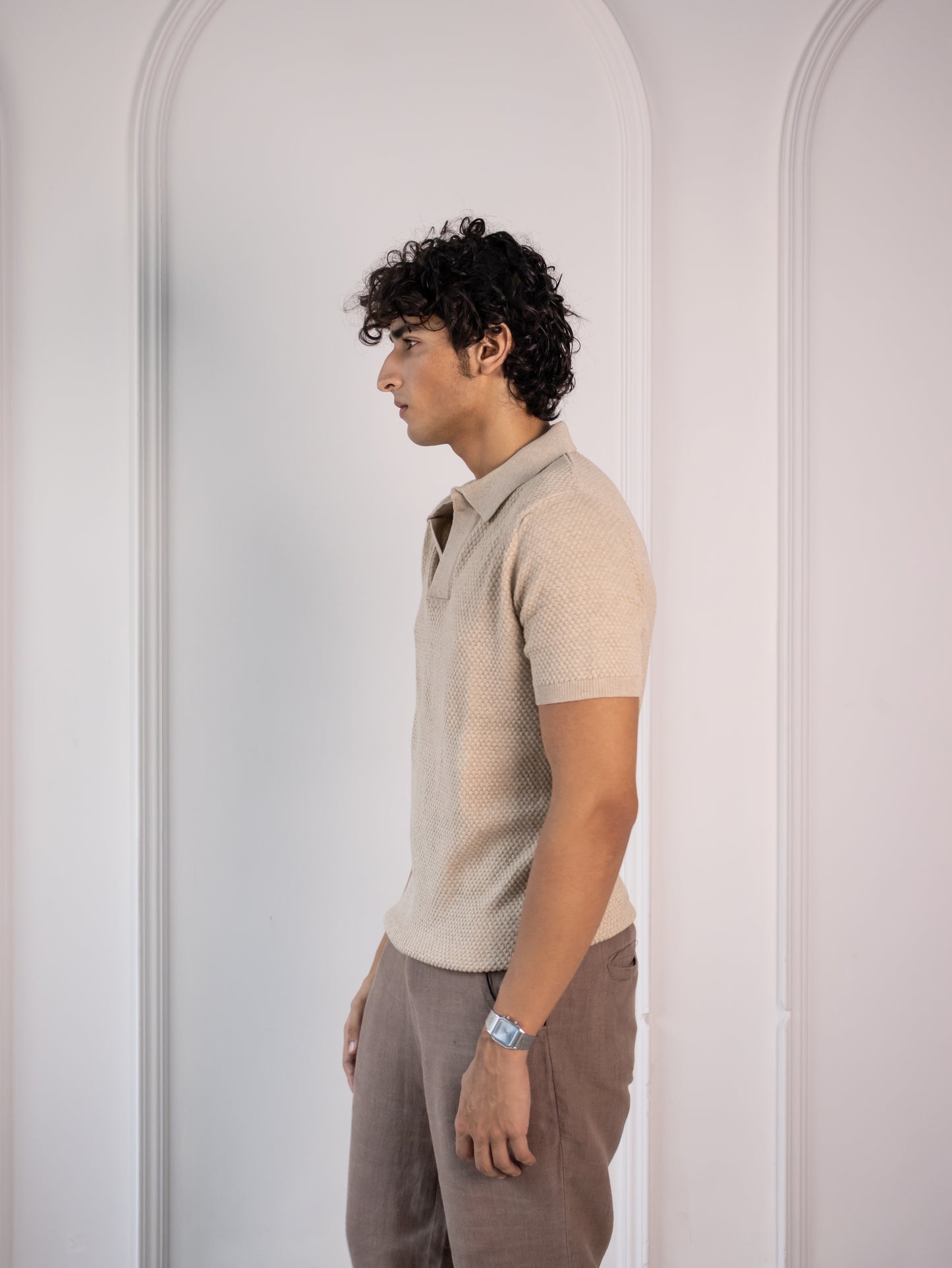 Waffle Knit Polo (Oatmilk)