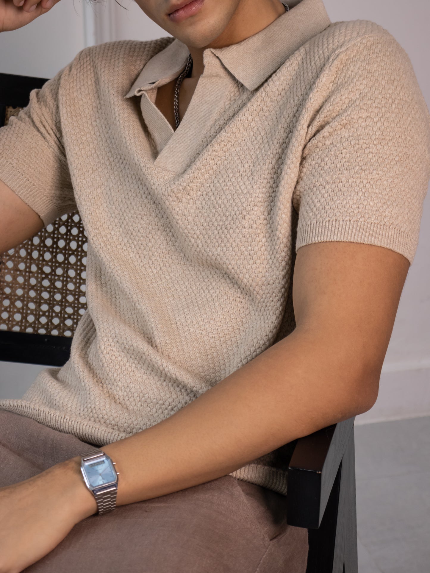 Waffle Knit Polo (Oatmilk)