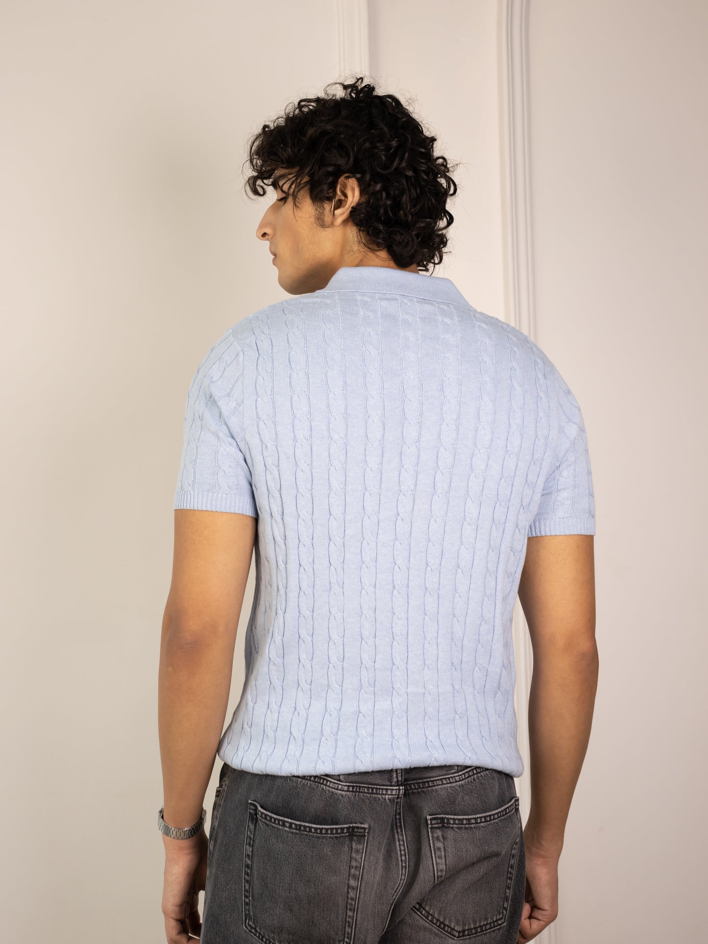 Cable Knit Polo (Marina)